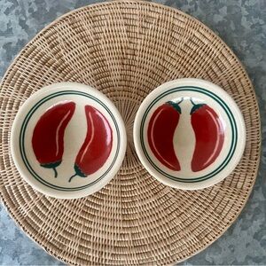 TWO Handcrafted Studio Pottery Bowls Chili Pepper signed JEM Jerome AZ‎ 2019 4”